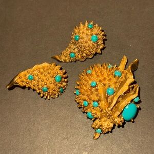 EMMONS VTG Gold Sea Urchin Brooch/Earrings Set